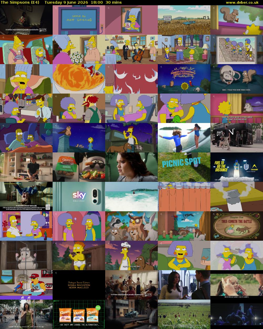 The Simpsons (E4) Tuesday 9 June 2026 18:00 - 18:30