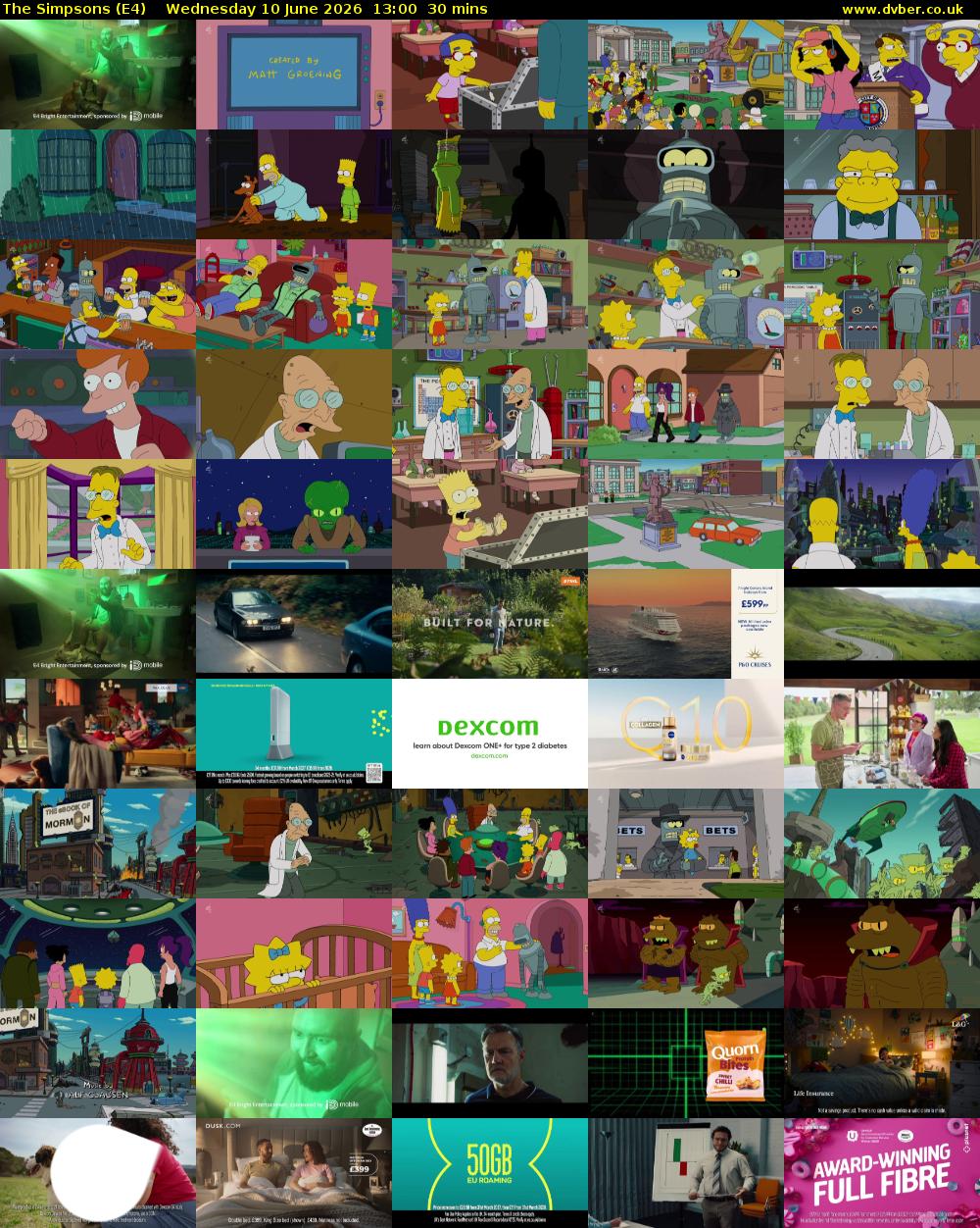 The Simpsons (E4) Wednesday 10 June 2026 13:00 - 13:30