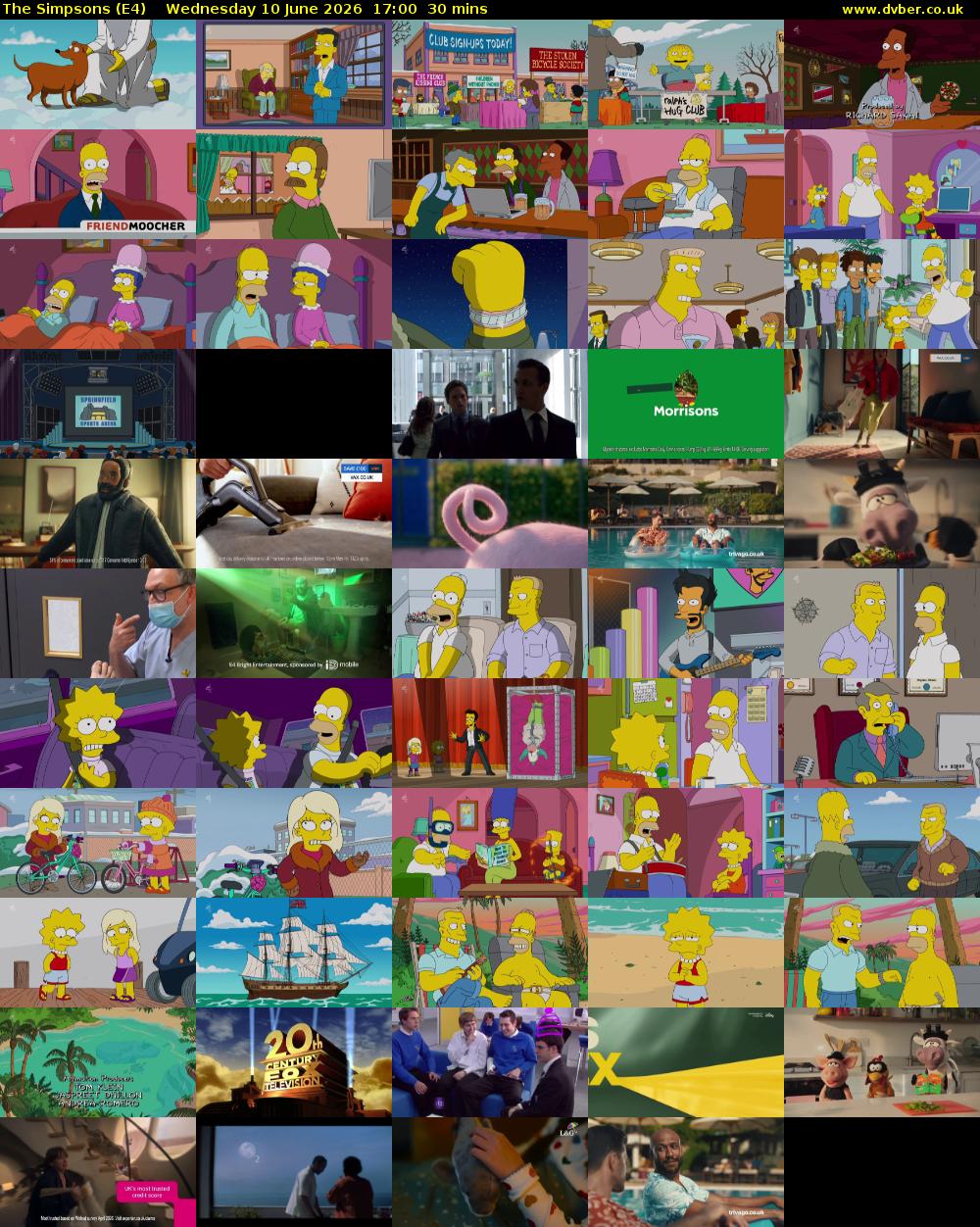 The Simpsons (E4) Wednesday 10 June 2026 17:00 - 17:30
