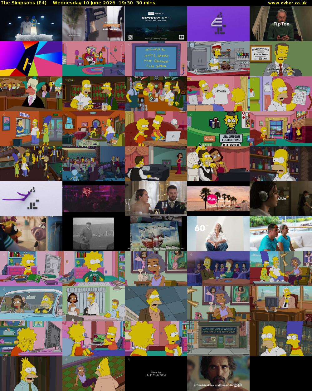 The Simpsons (E4) Wednesday 10 June 2026 19:30 - 20:00