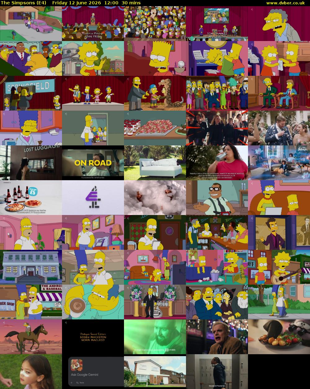 The Simpsons (E4) Friday 12 June 2026 12:00 - 12:30