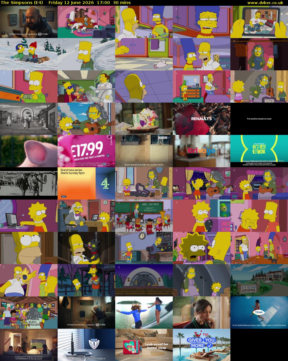 The Simpsons (E4) Friday 12 June 2026 17:00 - 17:30