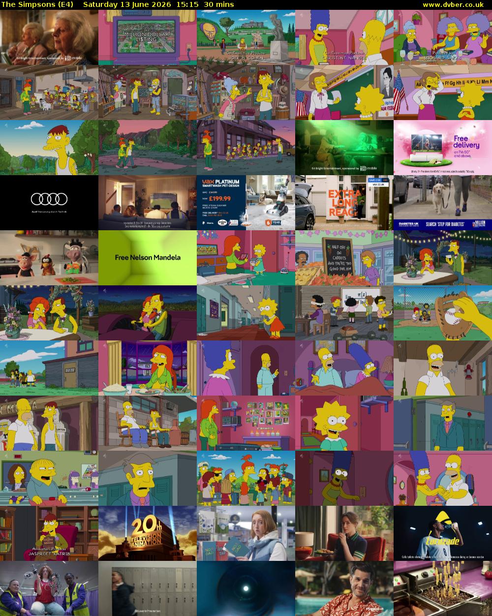 The Simpsons (E4) Saturday 13 June 2026 15:15 - 15:45