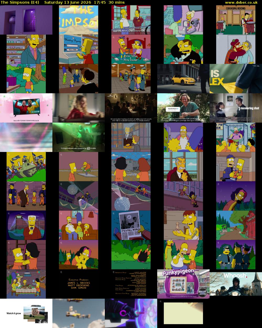 The Simpsons (E4) Saturday 13 June 2026 17:45 - 18:15