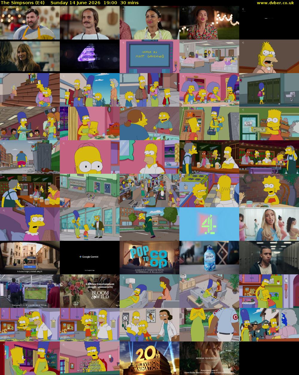 The Simpsons (E4) Sunday 14 June 2026 19:00 - 19:30