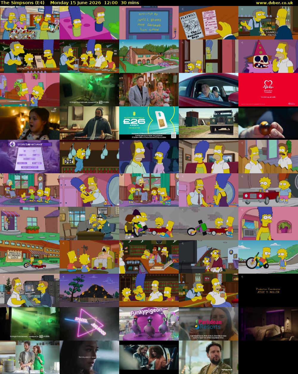 The Simpsons (E4) Monday 15 June 2026 12:00 - 12:30