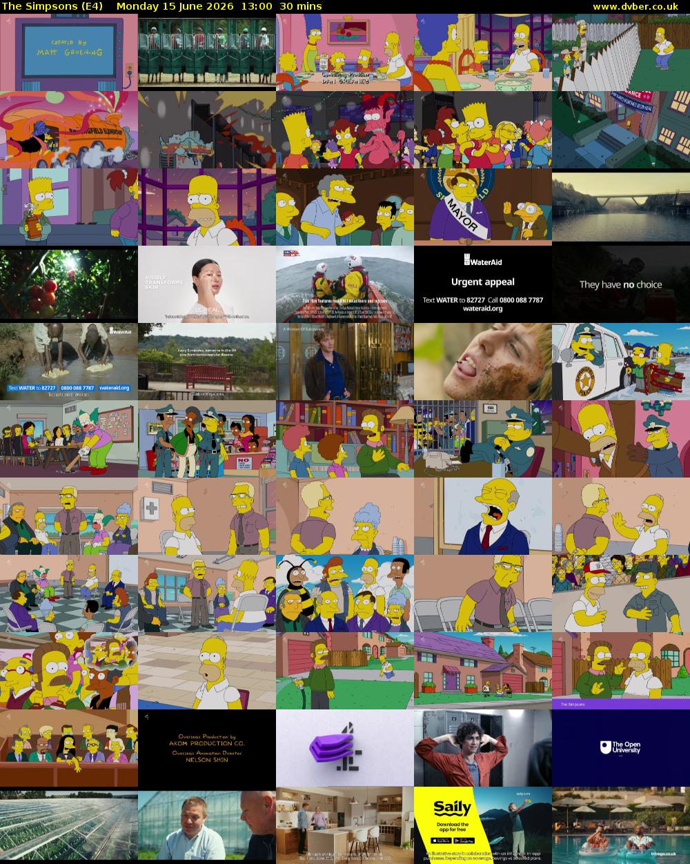 The Simpsons (E4) Monday 15 June 2026 13:00 - 13:30