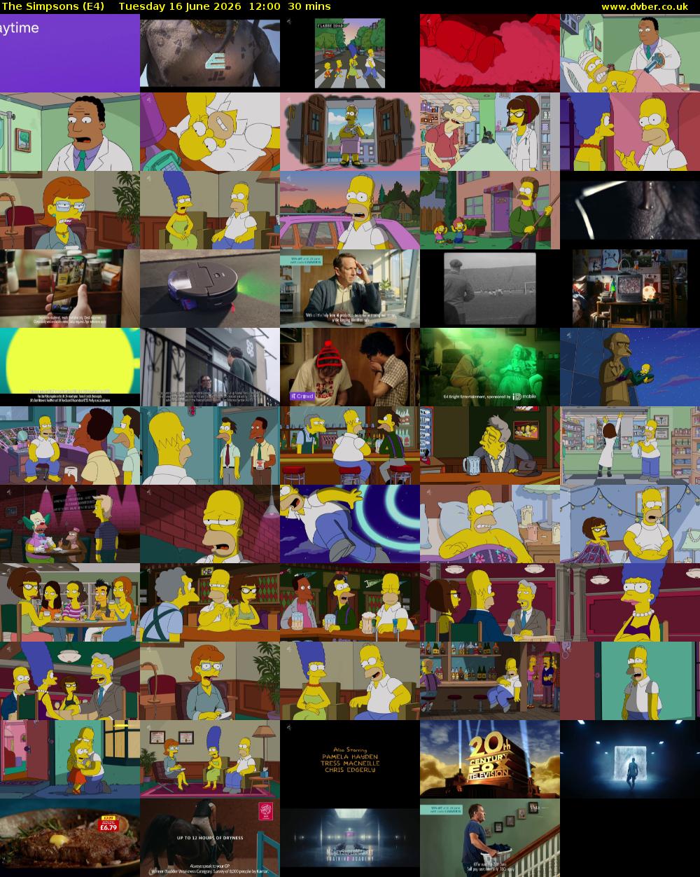 The Simpsons (E4) Tuesday 16 June 2026 12:00 - 12:30