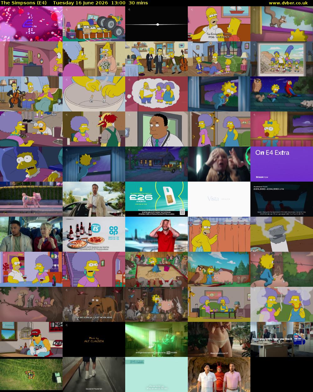 The Simpsons (E4) Tuesday 16 June 2026 13:00 - 13:30