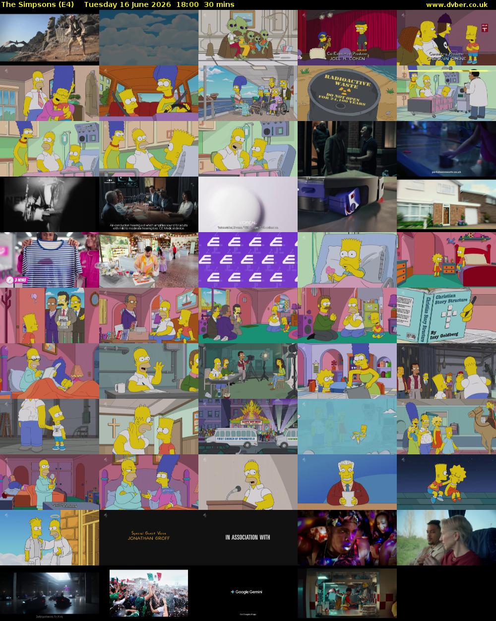 The Simpsons (E4) Tuesday 16 June 2026 18:00 - 18:30