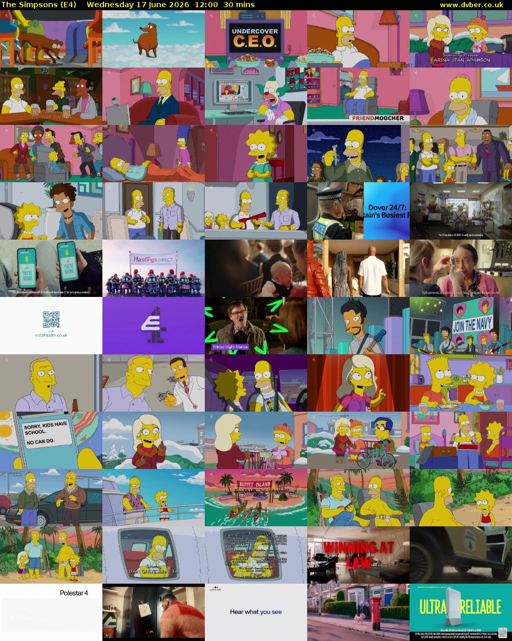 The Simpsons (E4) Wednesday 17 June 2026 12:00 - 12:30
