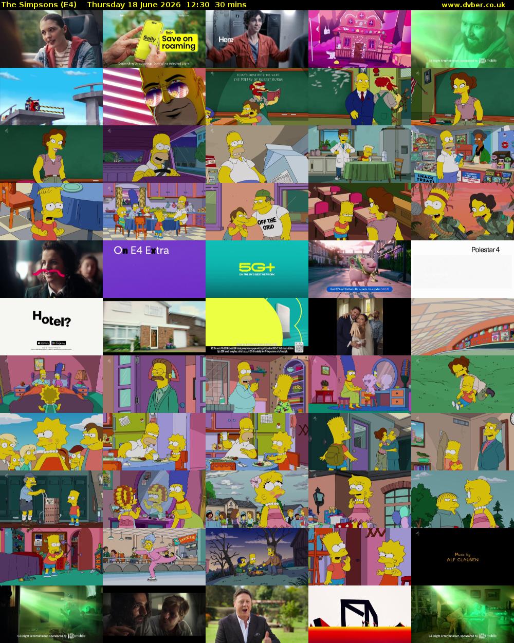 The Simpsons (E4) Thursday 18 June 2026 12:30 - 13:00