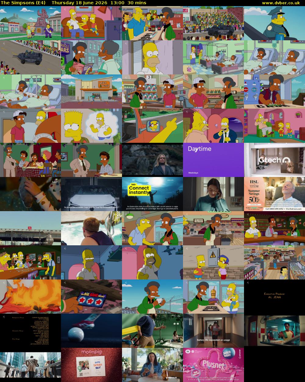 The Simpsons (E4) Thursday 18 June 2026 13:00 - 13:30
