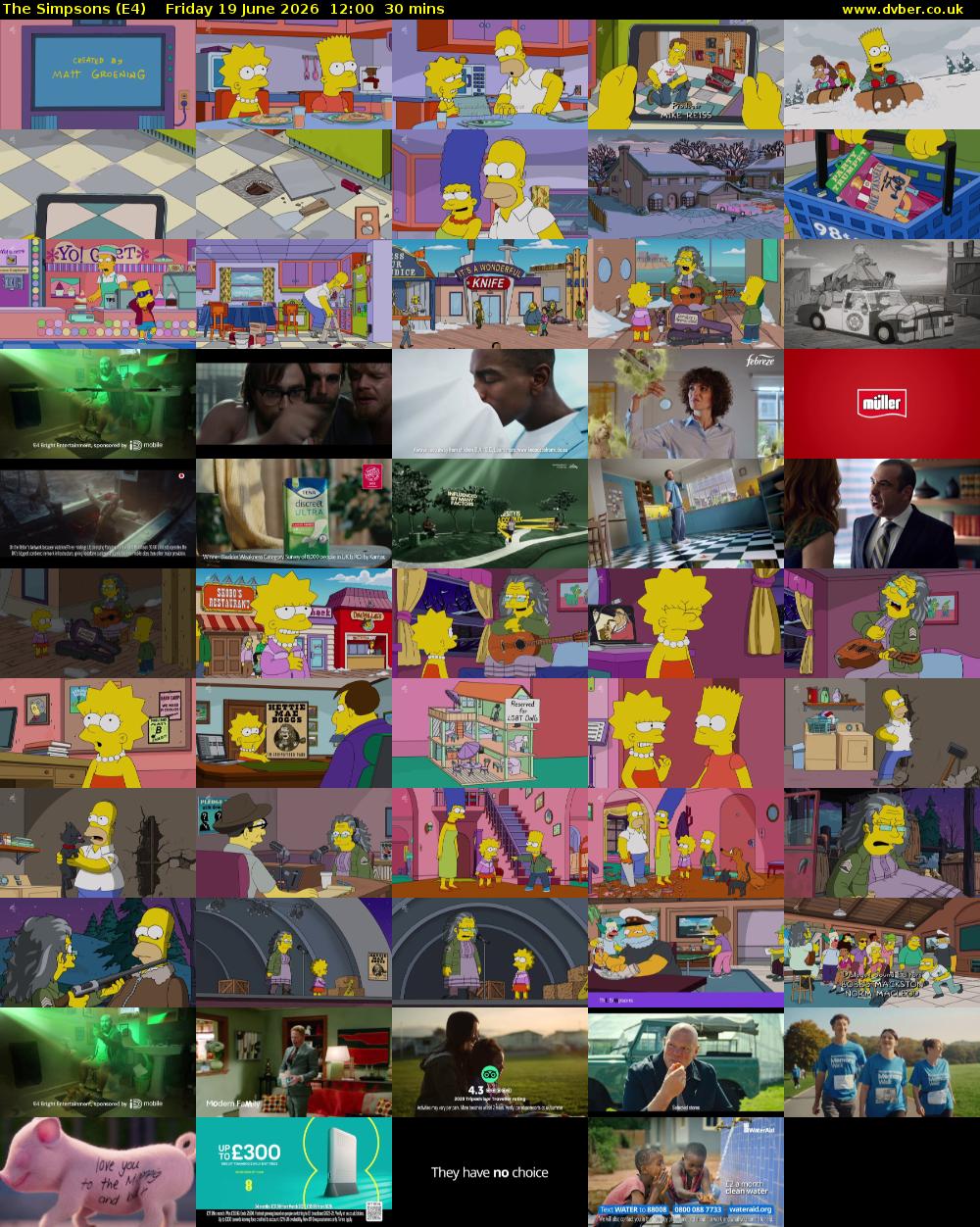The Simpsons (E4) Friday 19 June 2026 12:00 - 12:30