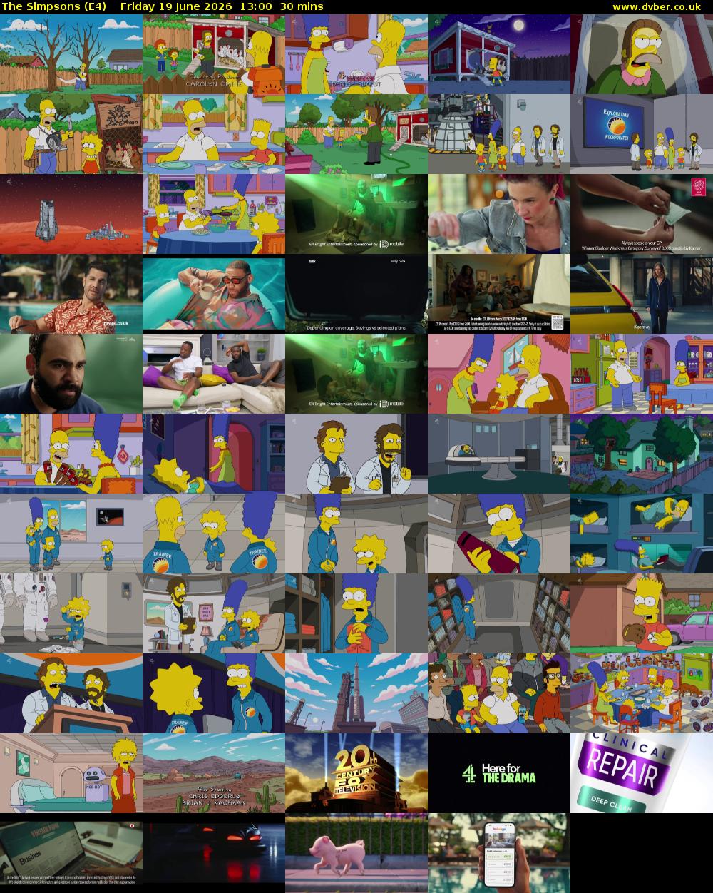 The Simpsons (E4) Friday 19 June 2026 13:00 - 13:30