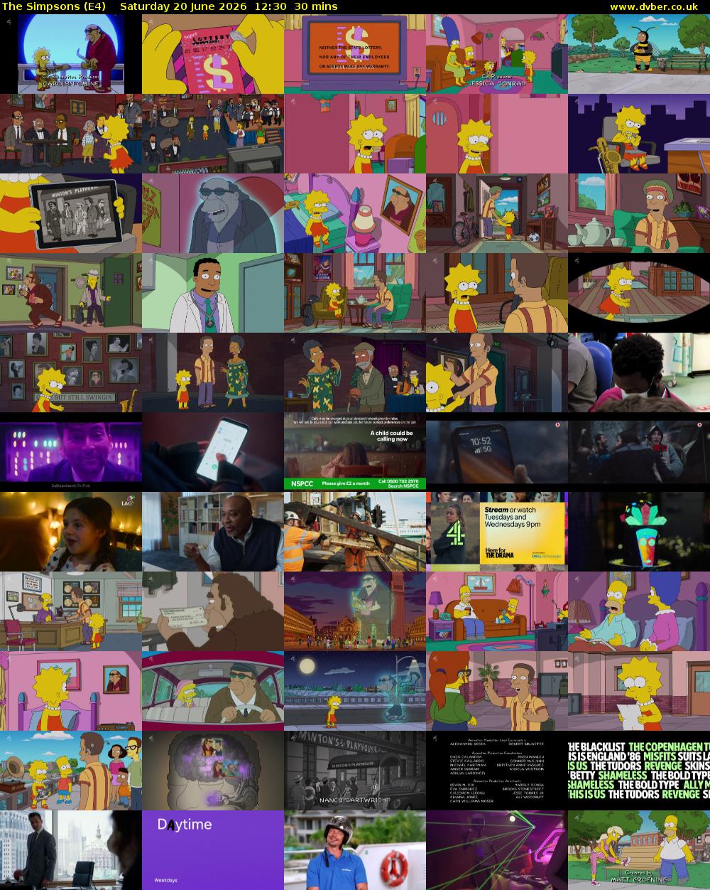 The Simpsons (E4) Saturday 20 June 2026 12:30 - 13:00