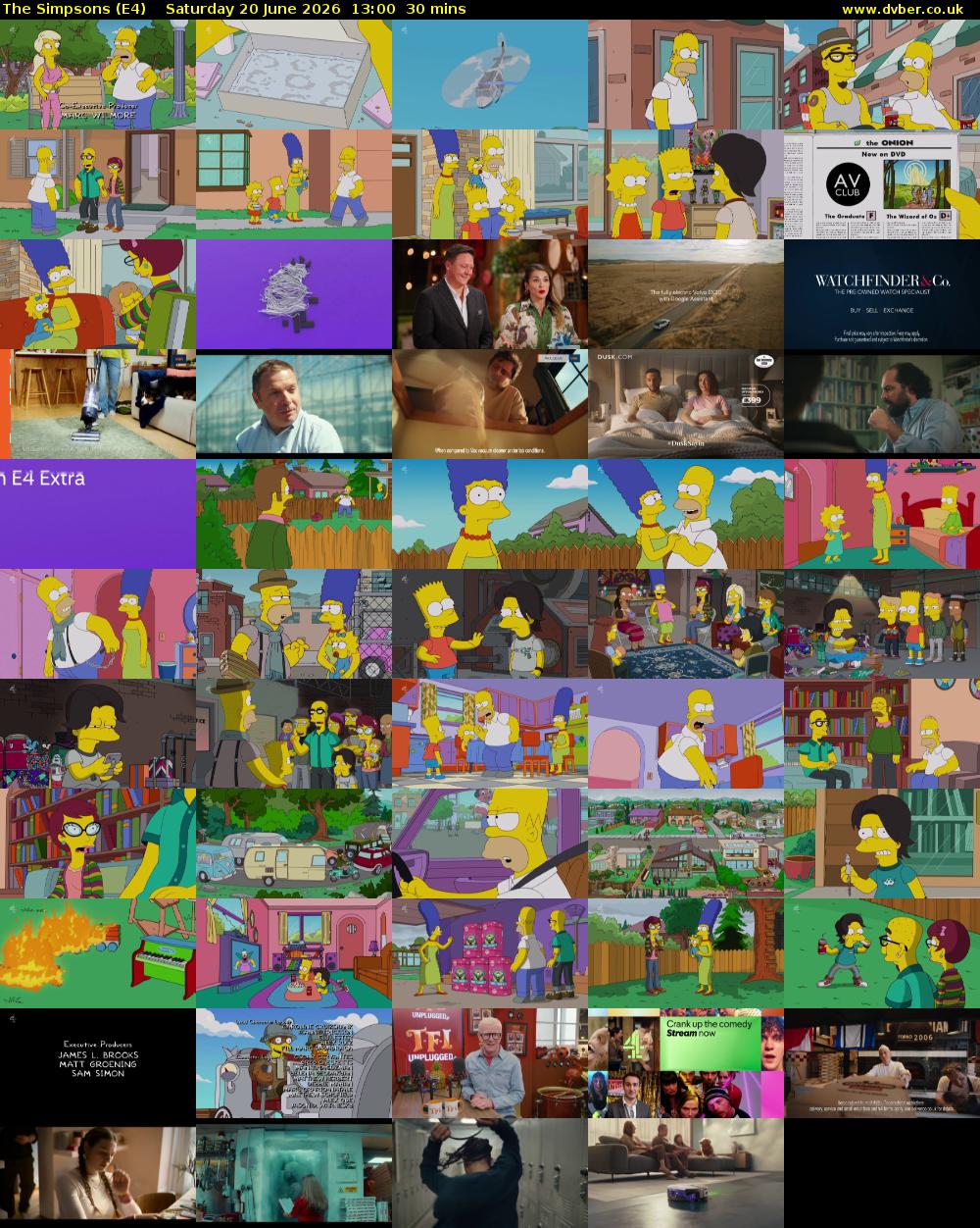 The Simpsons (E4) Saturday 20 June 2026 13:00 - 13:30