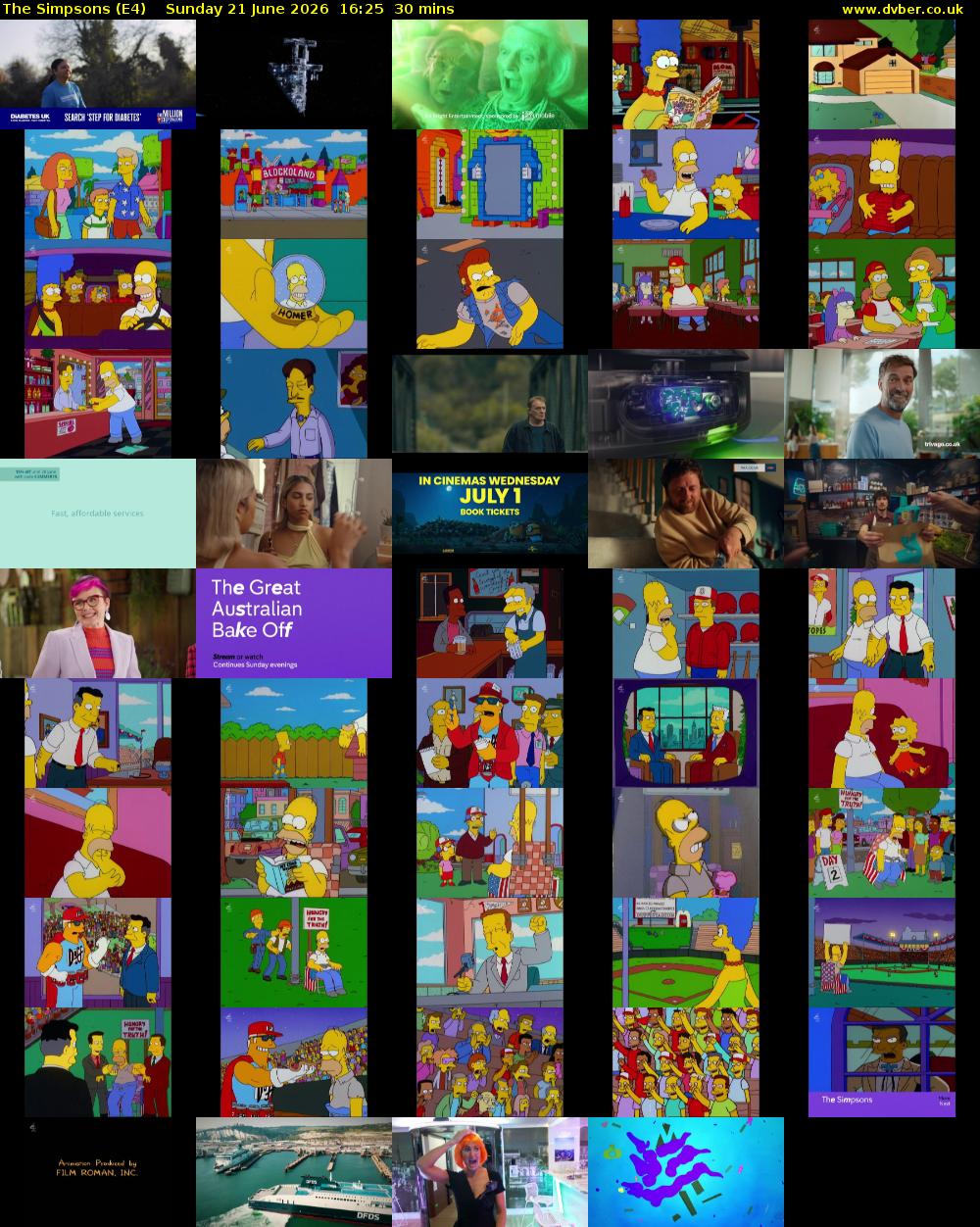 The Simpsons (E4) Sunday 21 June 2026 16:25 - 16:55