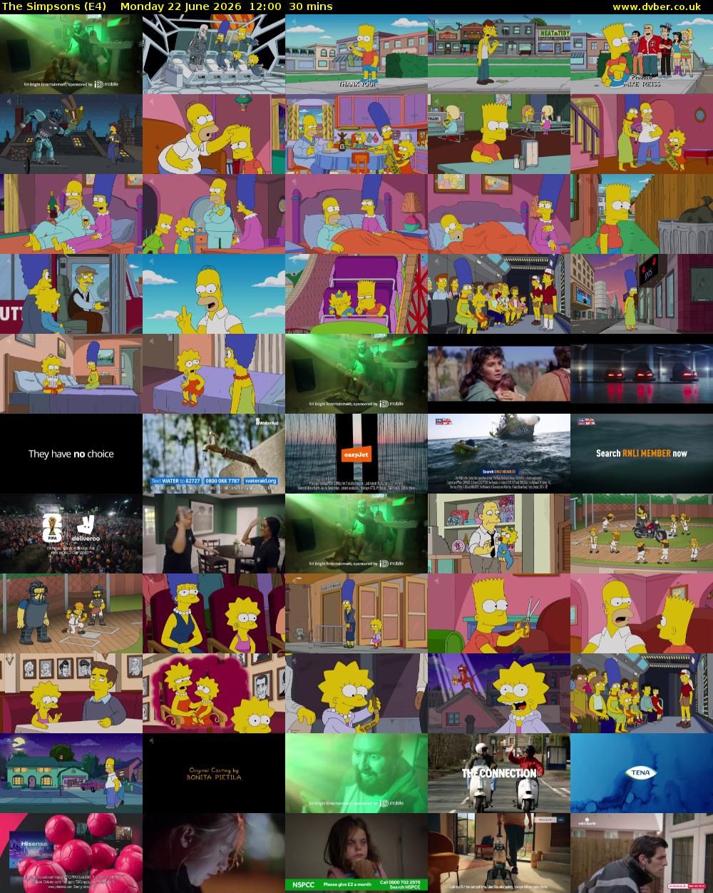 The Simpsons (E4) Monday 22 June 2026 12:00 - 12:30