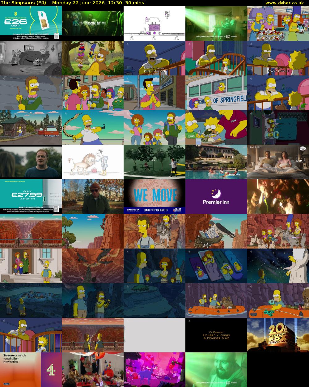 The Simpsons (E4) Monday 22 June 2026 12:30 - 13:00