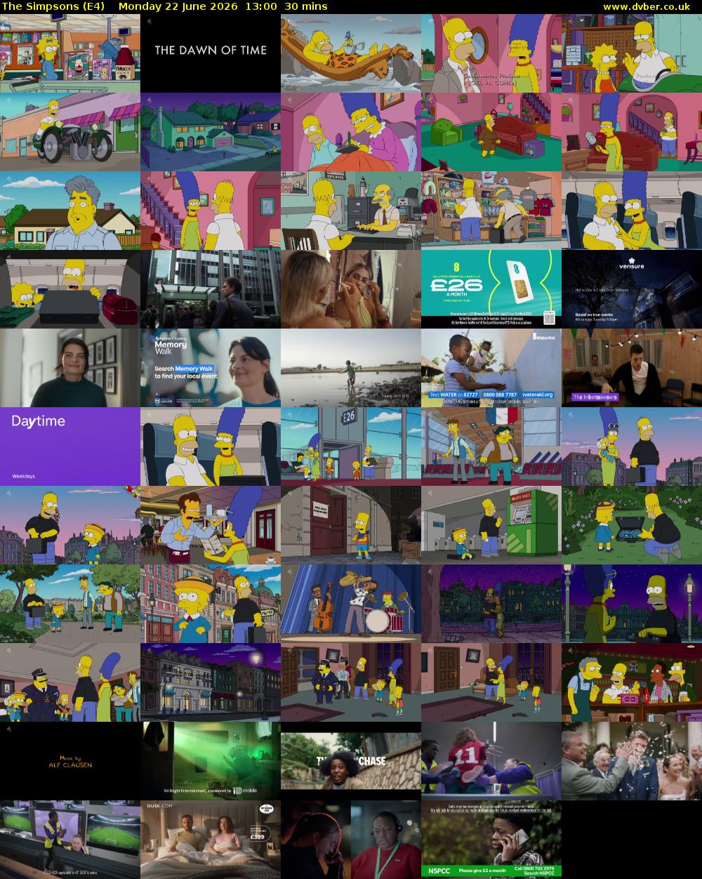 The Simpsons (E4) Monday 22 June 2026 13:00 - 13:30