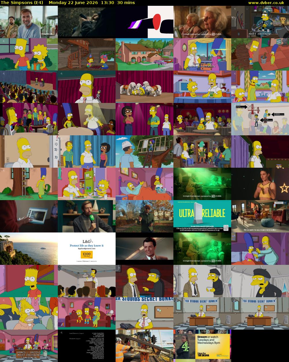 The Simpsons (E4) Monday 22 June 2026 13:30 - 14:00