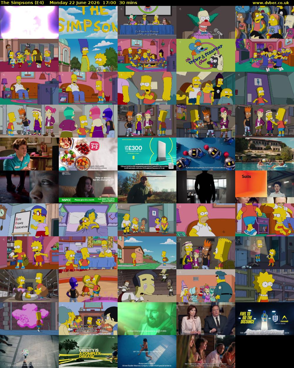 The Simpsons (E4) Monday 22 June 2026 17:00 - 17:30
