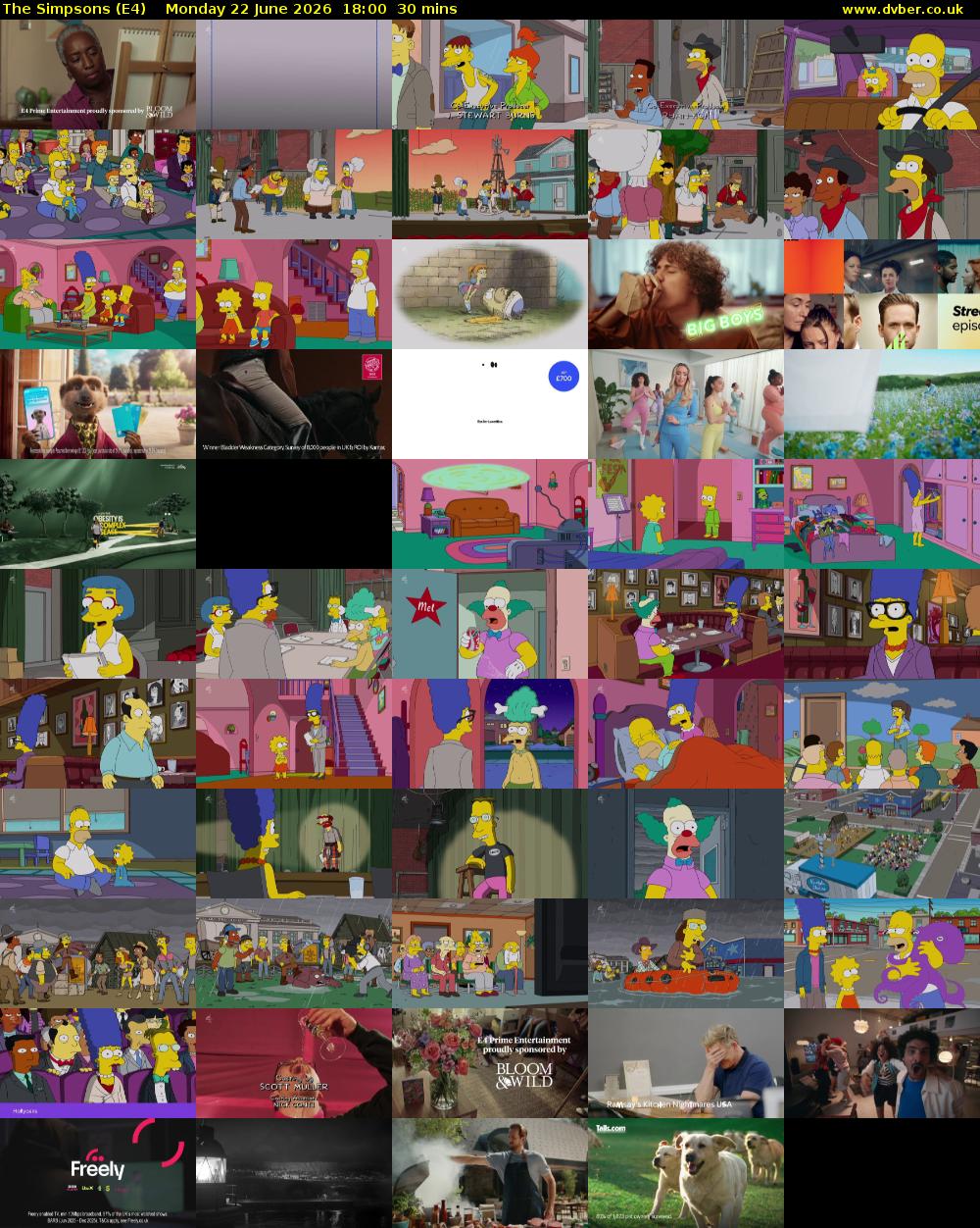 The Simpsons (E4) Monday 22 June 2026 18:00 - 18:30