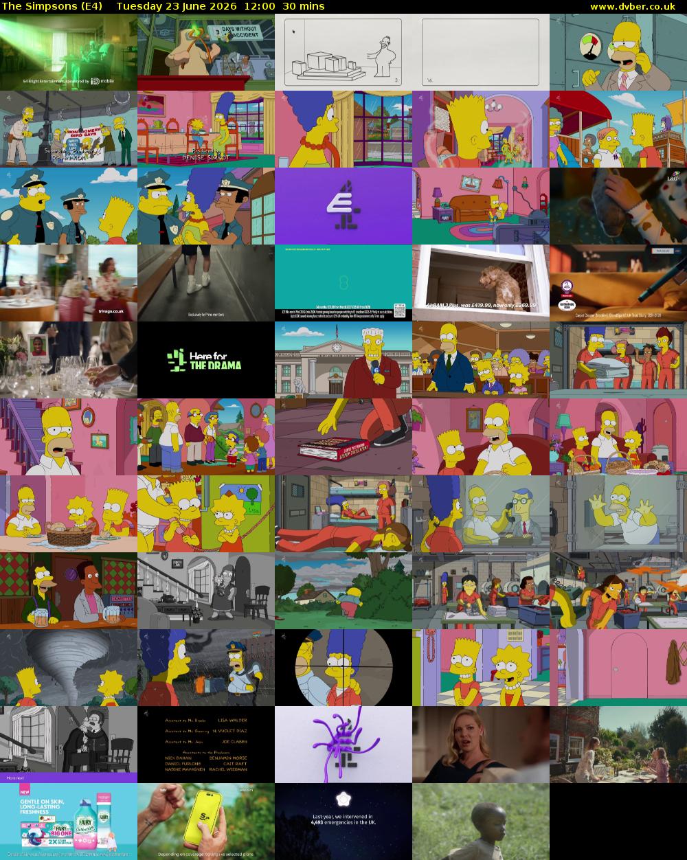 The Simpsons (E4) Tuesday 23 June 2026 12:00 - 12:30