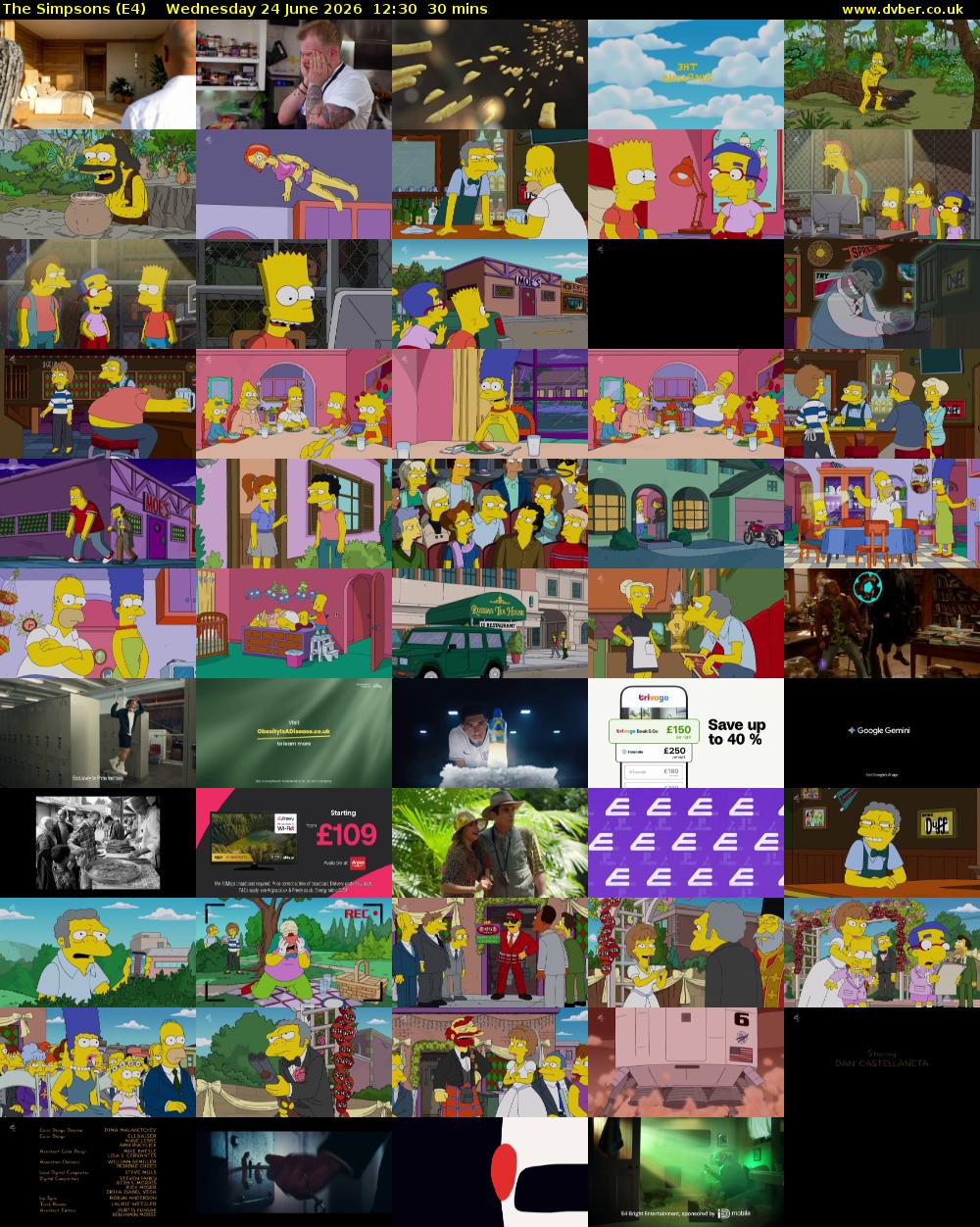 The Simpsons (E4) Wednesday 24 June 2026 12:30 - 13:00