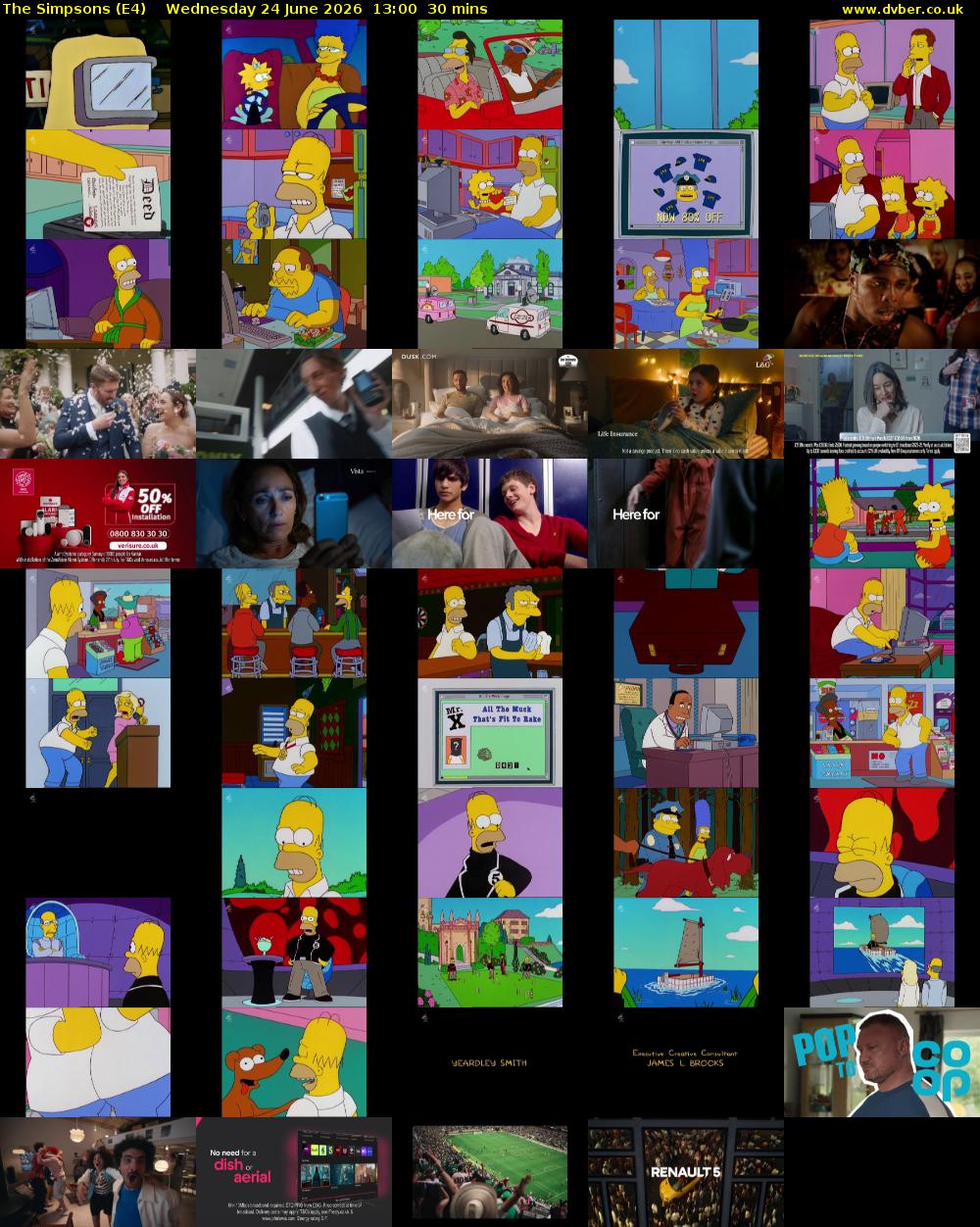 The Simpsons (E4) Wednesday 24 June 2026 13:00 - 13:30