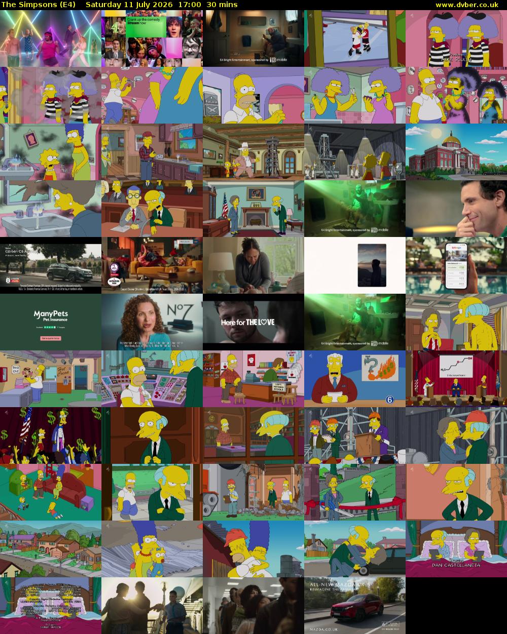 The Simpsons (E4) Saturday 11 July 2026 17:00 - 17:30