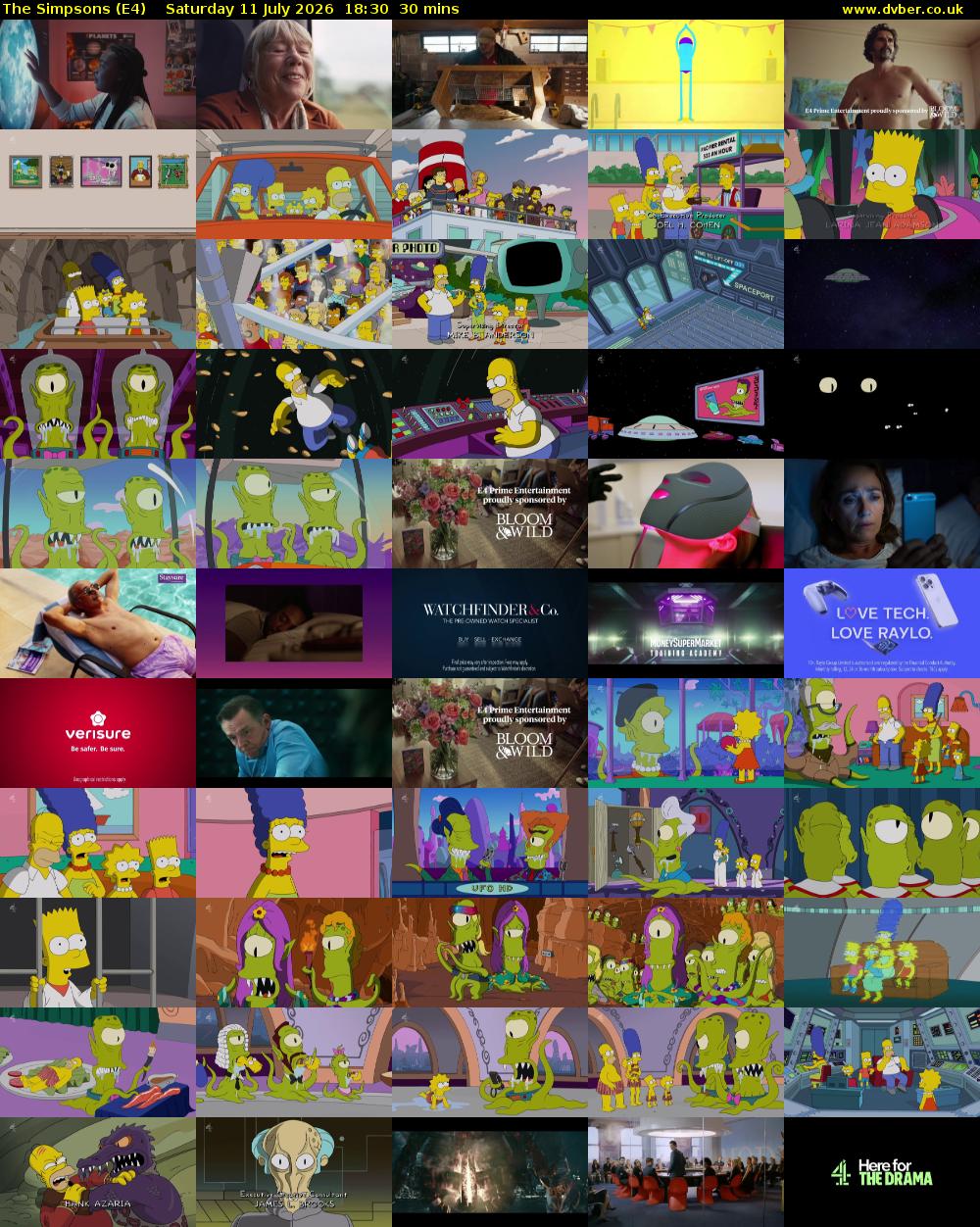 The Simpsons (E4) Saturday 11 July 2026 18:30 - 19:00