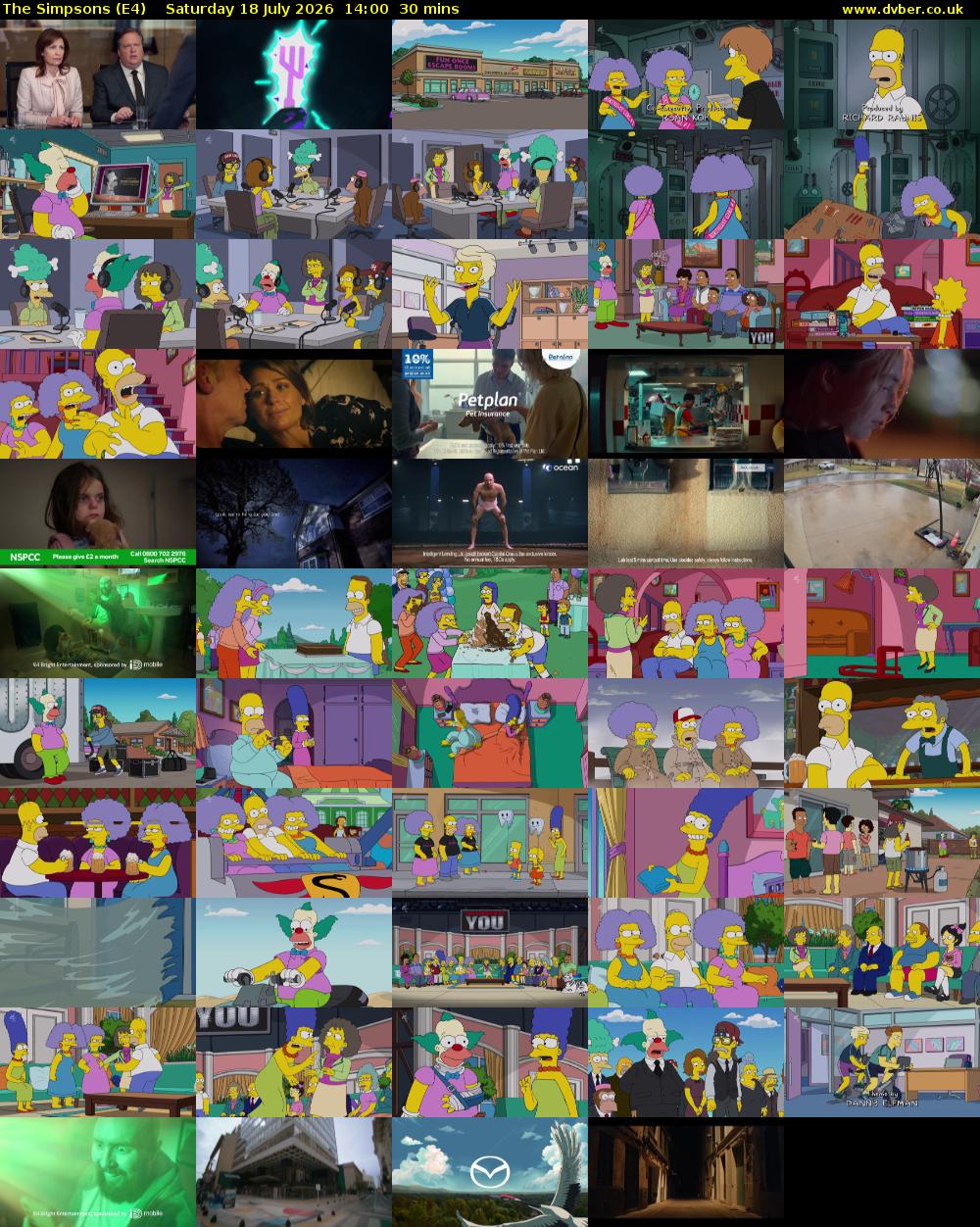 The Simpsons (E4) Saturday 18 July 2026 14:00 - 14:30