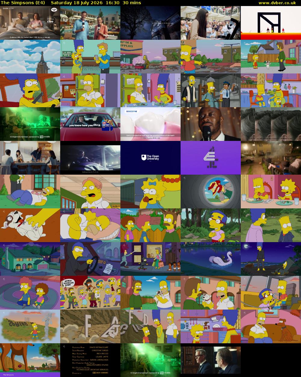 The Simpsons (E4) Saturday 18 July 2026 16:30 - 17:00