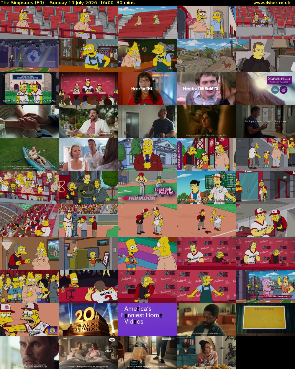 The Simpsons (E4) Sunday 19 July 2026 16:00 - 16:30