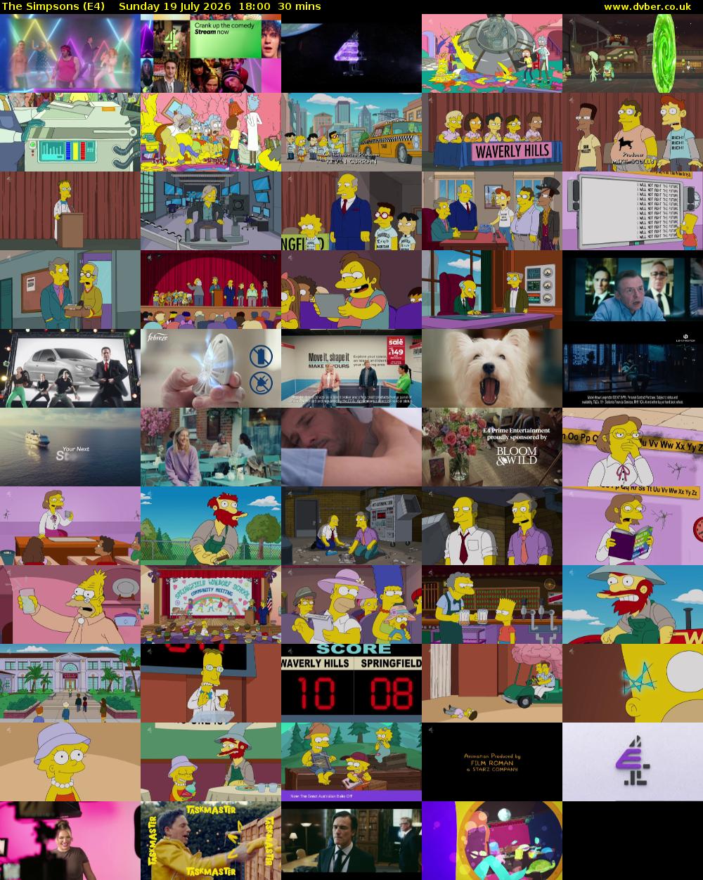The Simpsons (E4) Sunday 19 July 2026 18:00 - 18:30