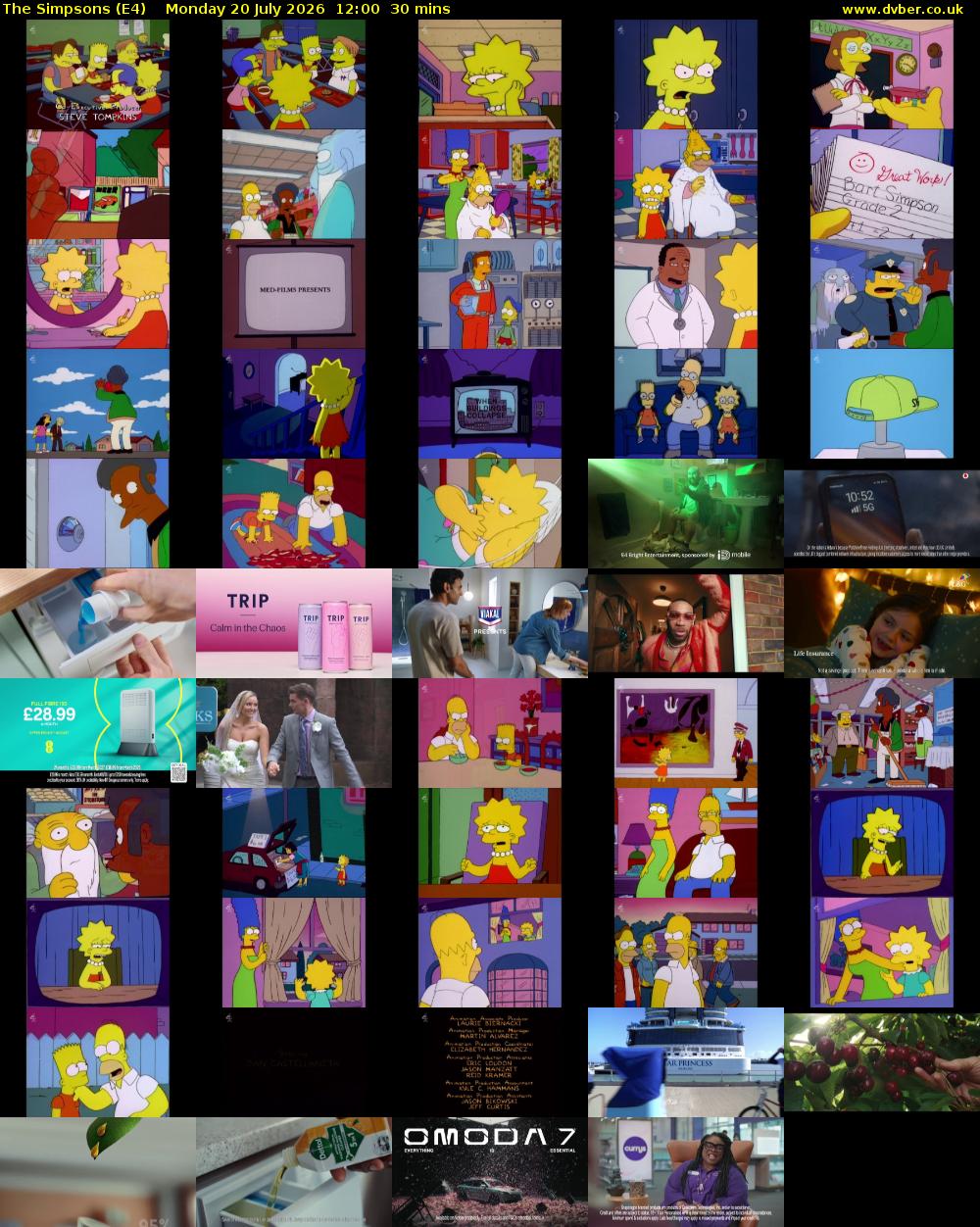 The Simpsons (E4) Monday 20 July 2026 12:00 - 12:30