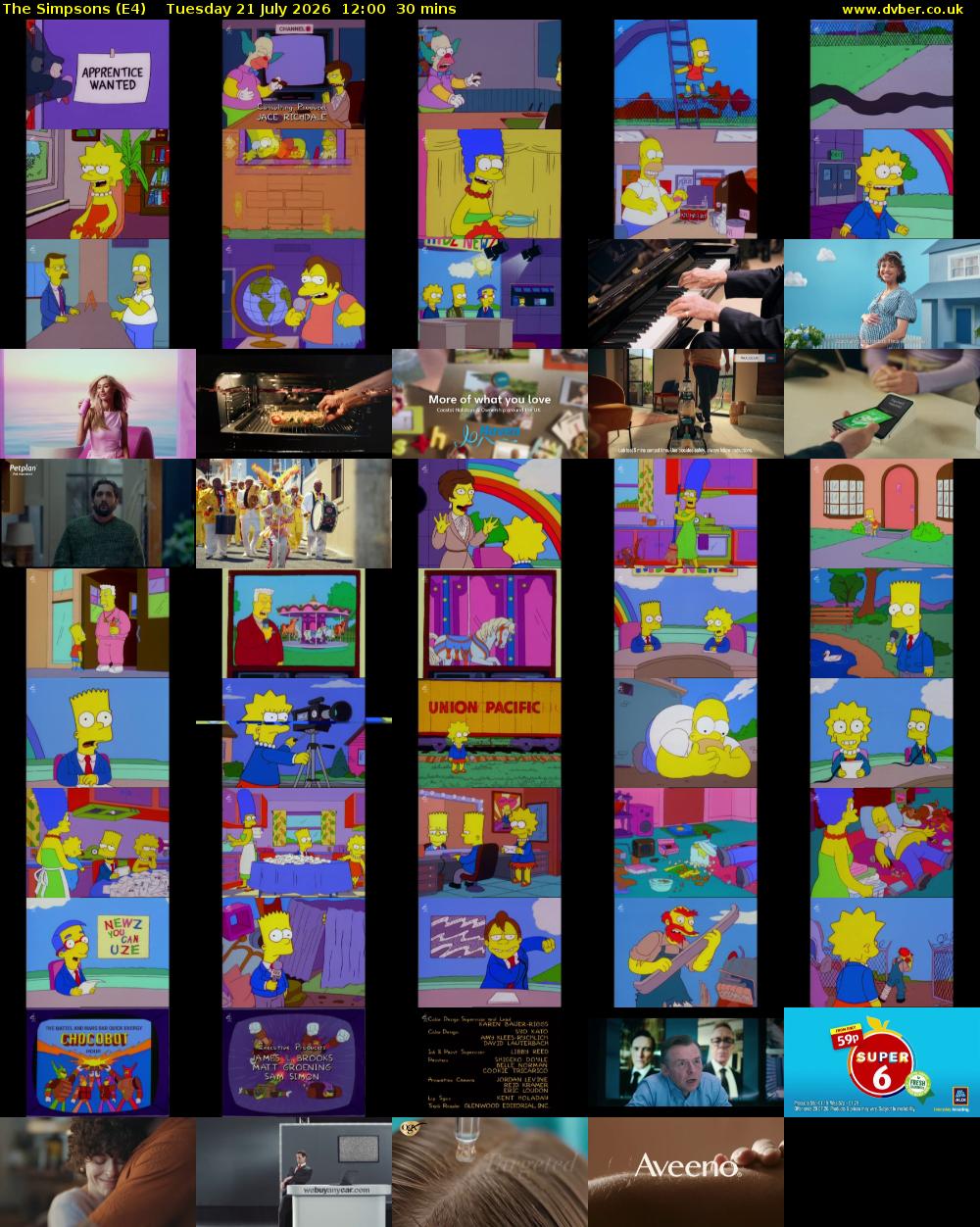 The Simpsons (E4) Tuesday 21 July 2026 12:00 - 12:30