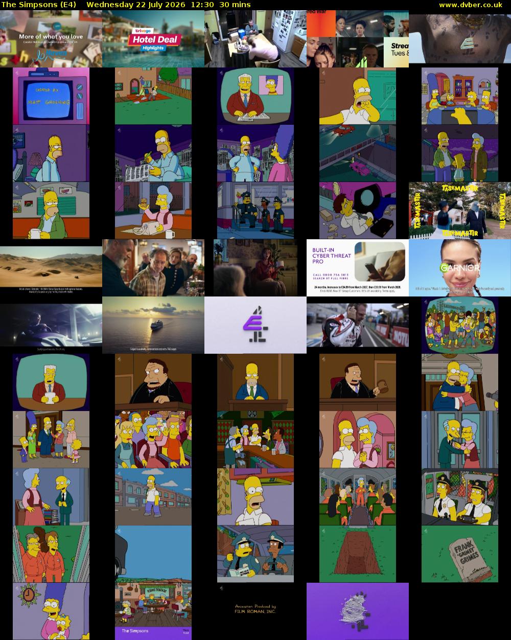 The Simpsons (E4) Wednesday 22 July 2026 12:30 - 13:00