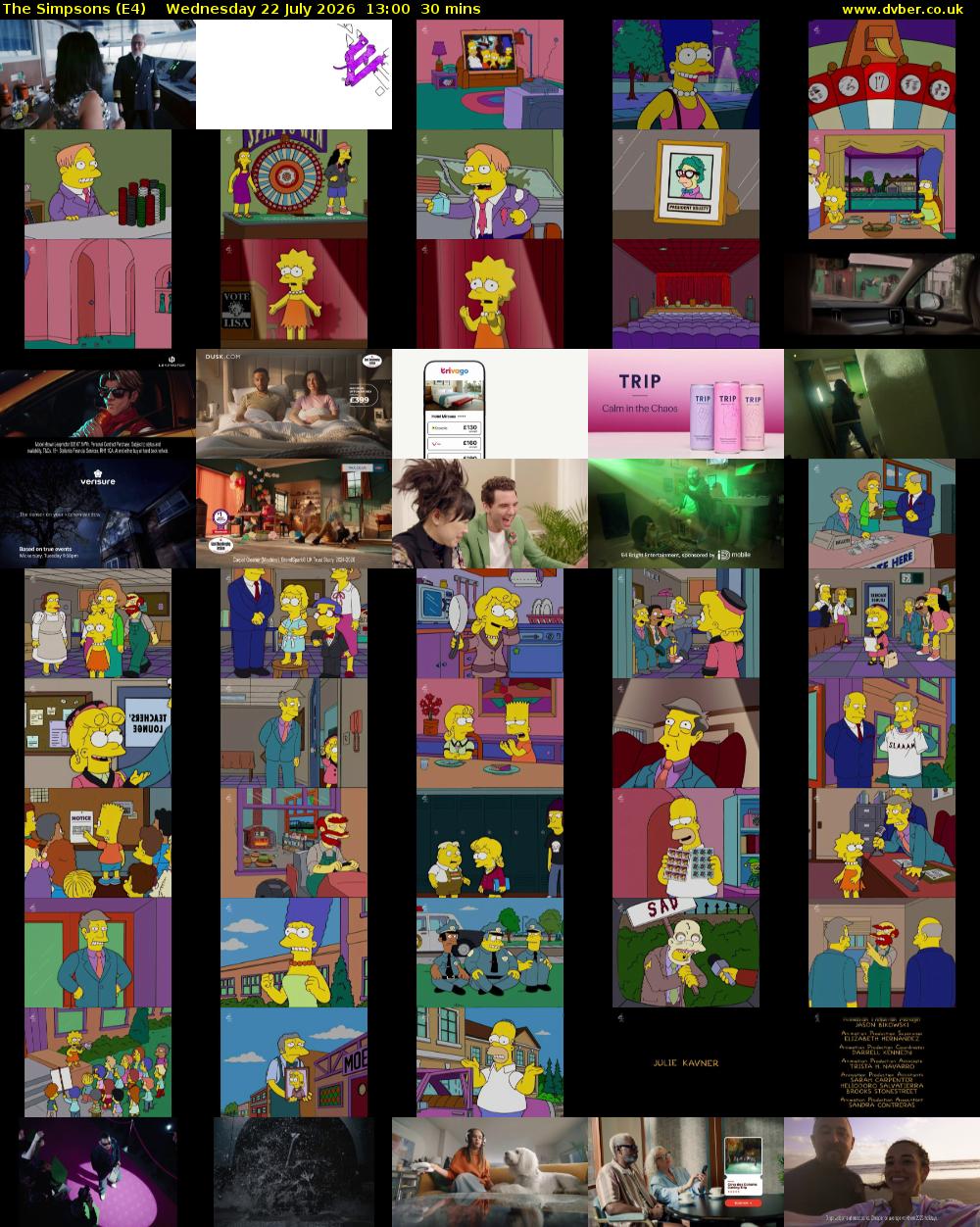The Simpsons (E4) Wednesday 22 July 2026 13:00 - 13:30