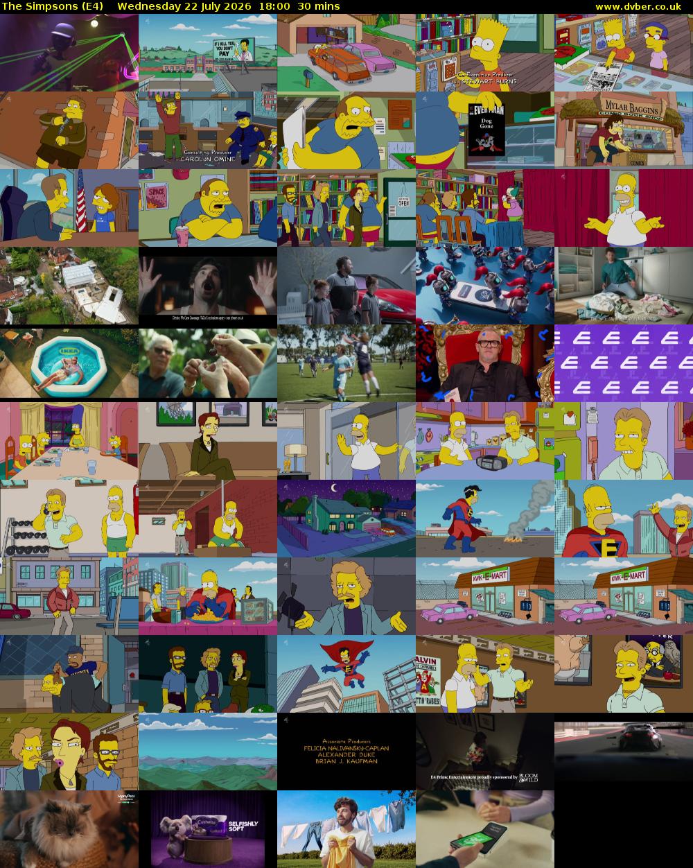 The Simpsons (E4) Wednesday 22 July 2026 18:00 - 18:30