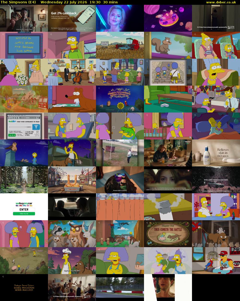 The Simpsons (E4) Wednesday 22 July 2026 19:30 - 20:00