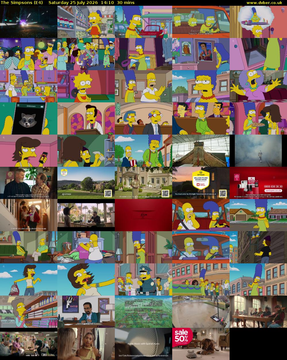 The Simpsons (E4) Saturday 25 July 2026 14:10 - 14:40