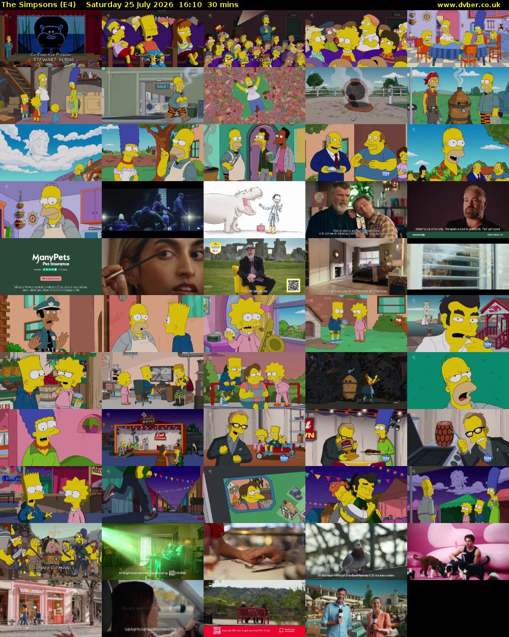 The Simpsons (E4) Saturday 25 July 2026 16:10 - 16:40
