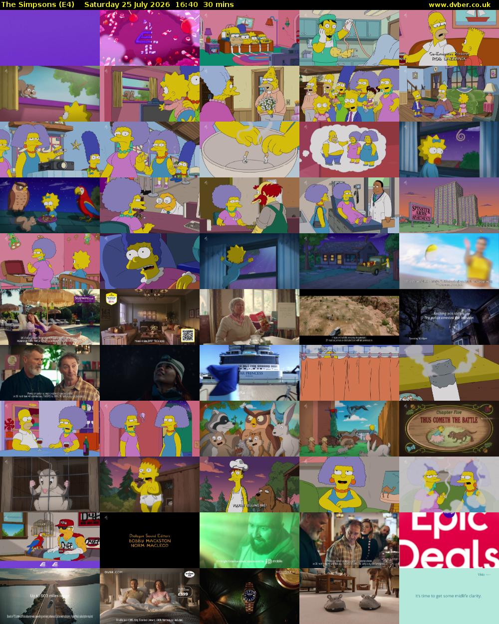 The Simpsons (E4) Saturday 25 July 2026 16:40 - 17:10