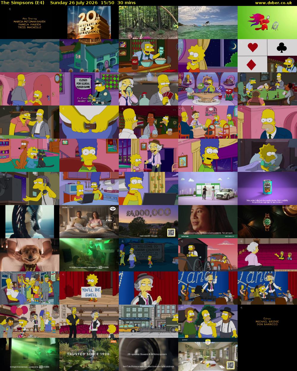 The Simpsons (E4) Sunday 26 July 2026 15:50 - 16:20