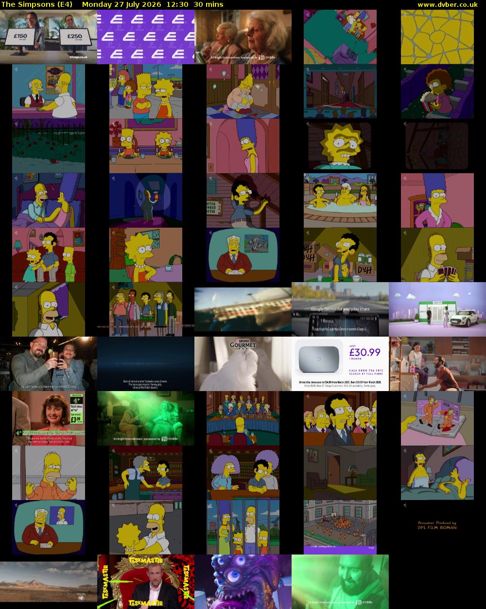 The Simpsons (E4) Monday 27 July 2026 12:30 - 13:00