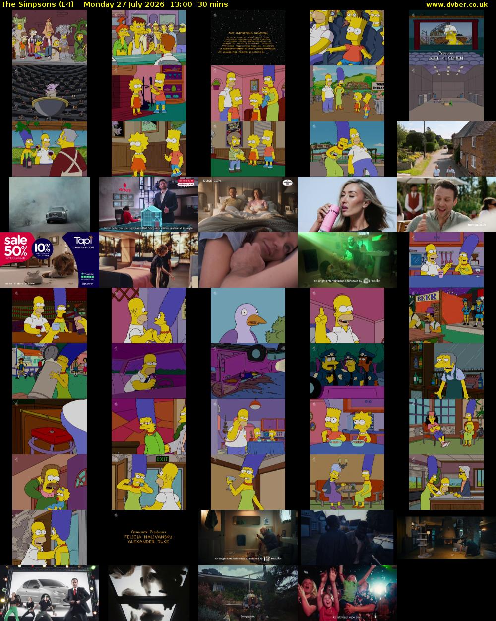 The Simpsons (E4) Monday 27 July 2026 13:00 - 13:30