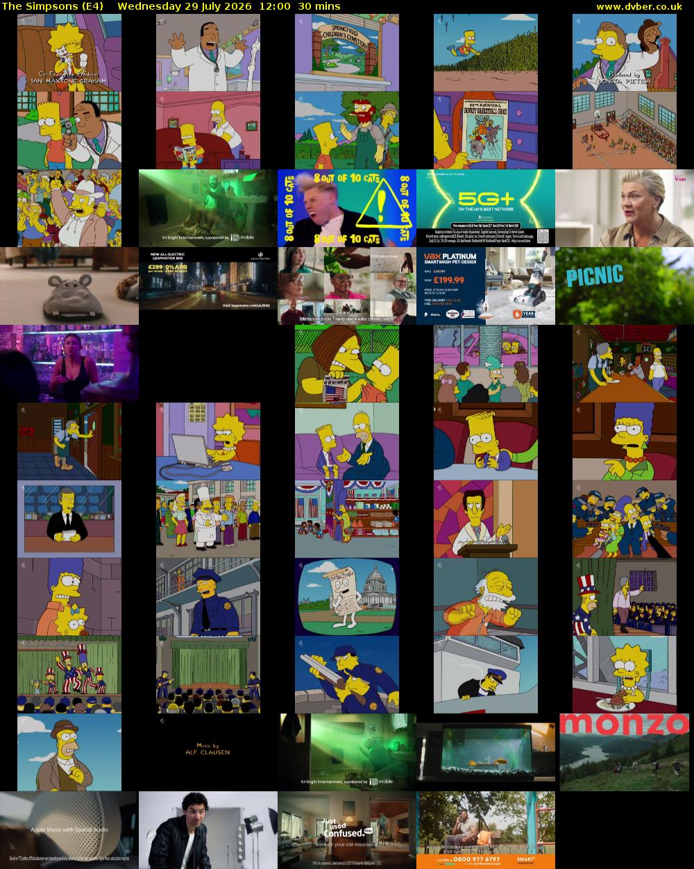 The Simpsons (E4) Wednesday 29 July 2026 12:00 - 12:30